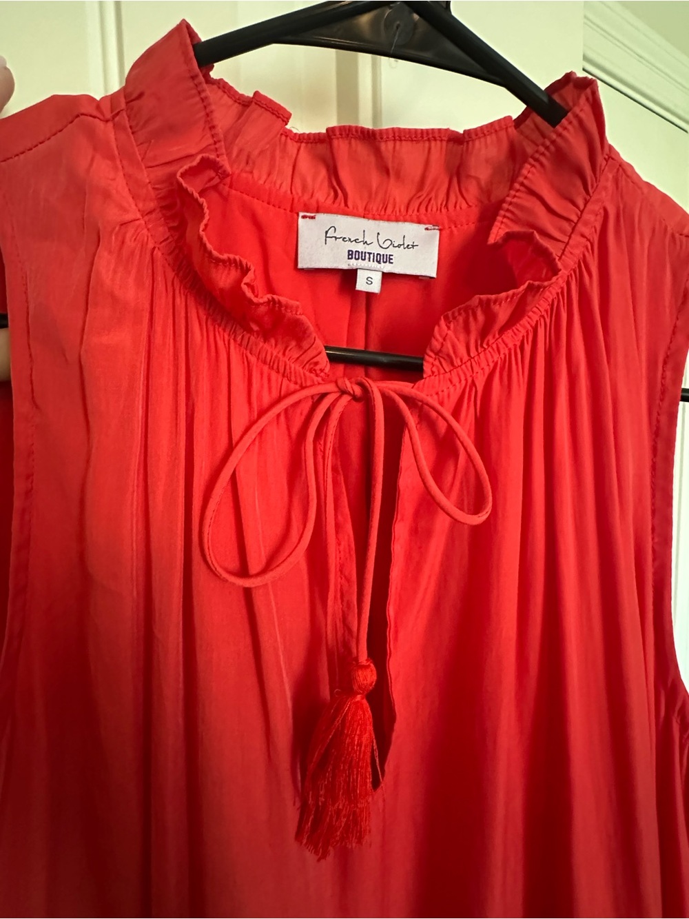Ruffled V-Neck Tiered Mini Dress in Red - Picture 6 of 6